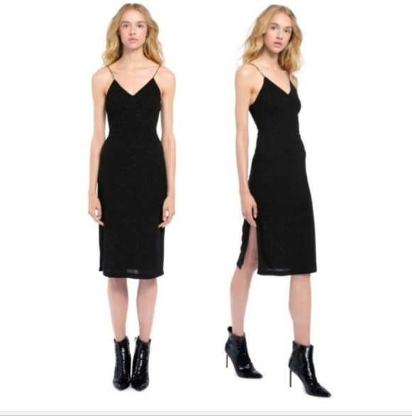 Alice + Olivia Stila Side Slit Fitted Midi Length Dress  size 6 - Picture 5 of 16